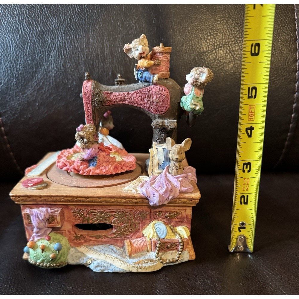 Vintage Motion Music Box Mice On Sewing‎ Machine Tested Tea For Two